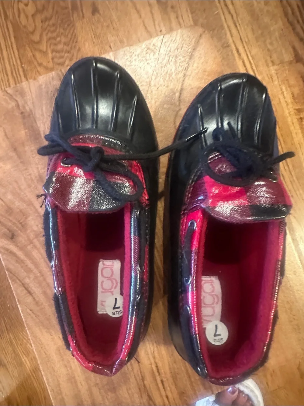 Duck Boot style Black and Red Plaid Rain Loafers